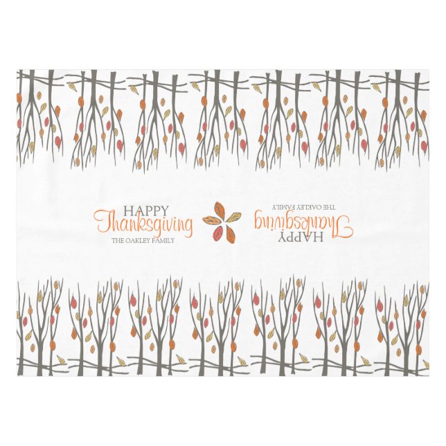 Erntedank Herbstlaub personalisiert Familienname Tischdecke (Vorderseite (Horizontal))