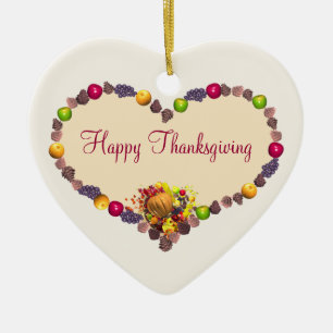 Erntedank Herz und Cornucopia Keramikornament