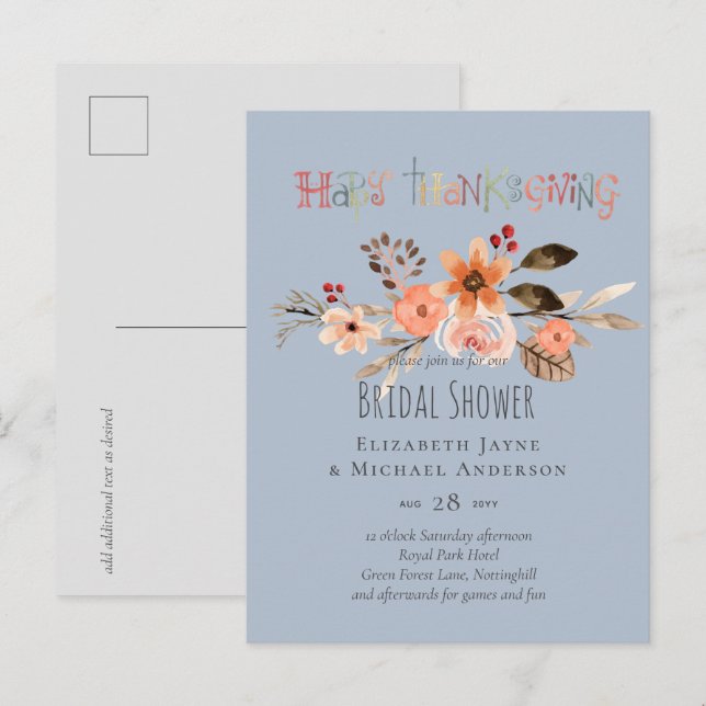 Erntedank Hochzeit Einladungen Dusty Blue Orange (Vorne/Hinten)