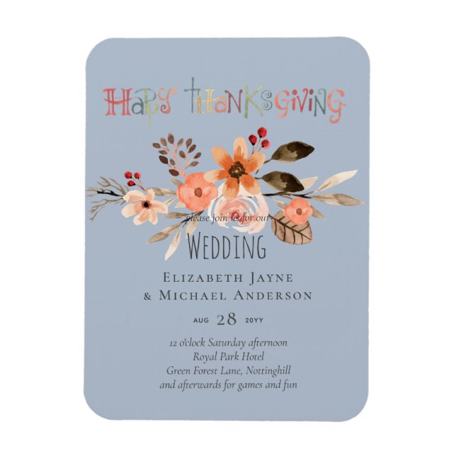 Erntedank Hochzeit Einladungen Dusty Blue Orange Magnet (Vertikal)