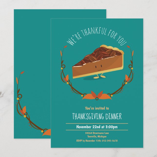 Erntedank Holiday Happy Pecan Pie Einladung Aquama (Vorne/Hinten)