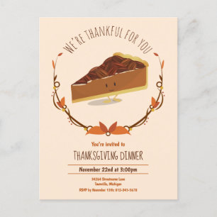 Erntedank Holiday Lächeln Pecan Pie Tan Brown Einladungspostkarte
