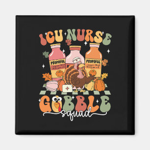 Erntedank Icu Nurse Gobble Squad Fall Scrub Top Magnet