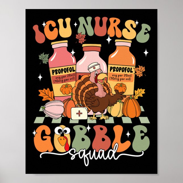 Erntedank Icu Nurse Gobble Squad Fall Scrub Top Poster (Vorne)
