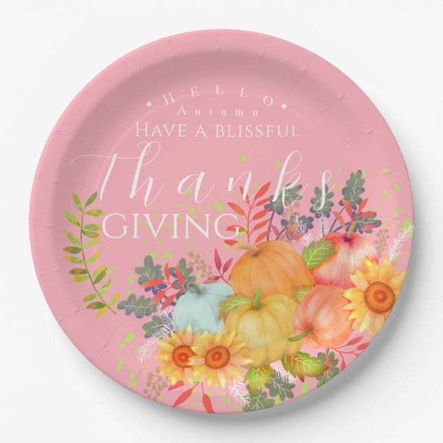 Erntedank im Herbst rosa Pappteller (Vorderseite)