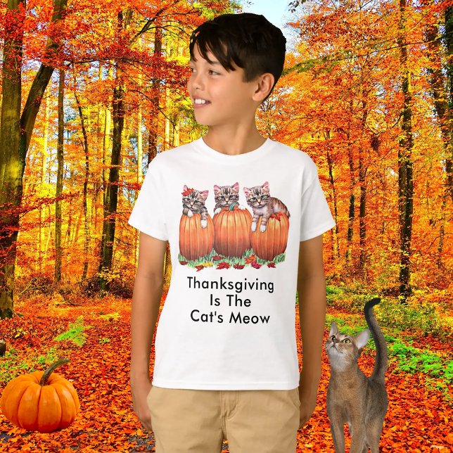 Erntedank ist die Meow Kids der Katze T-Shirt (Thanksgiving is the Cat's Meow Kids T-Shirt)