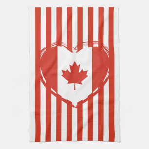Erntedank Kanada - Rotes Herz und Streifen Geschirrtuch