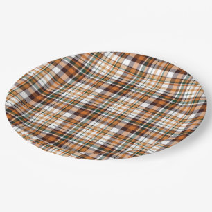Erntedank kariertes Tartan-Muster Pappteller