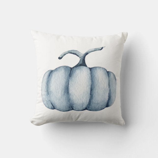 Erntedank Kürbis Aquarellblau Kissen (Vorderseite)