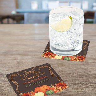 Erntedank Kürbis Orangenbogen handgezeichnet Bistr Rechteckiger Pappuntersetzer