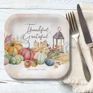 Erntedank-Kürbis-Rustikale Herbst-Papierplatten Pappteller