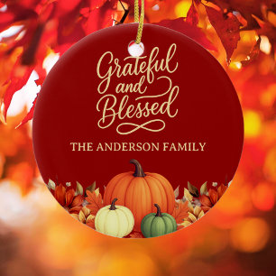 Erntedank Kürbis terracotta Dankbar gesegnet Keramik Ornament