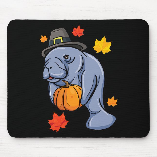 Erntedank Manatee Pilgrim Fall Pumpkin Dugong Mousepad (Vorne)