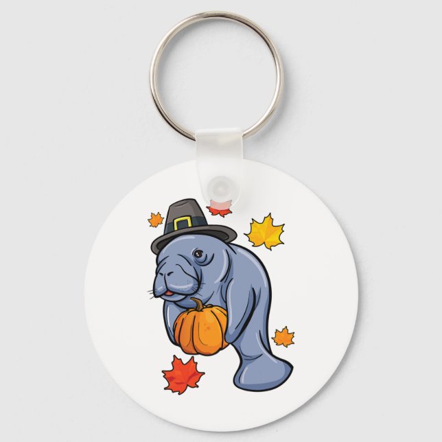 Erntedank Manatee Pilgrim Fall Pumpkin Dugong Schlüsselanhänger (Vorderseite)