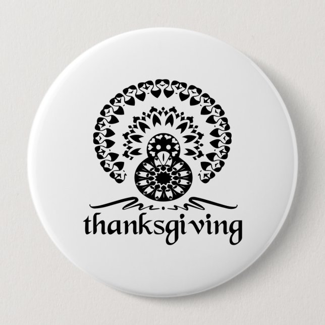 Erntedank Mandala Turkey Boho Folk Art Button (Vorderseite)