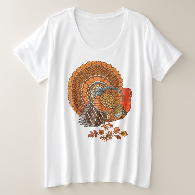 Erntedank männliche Türkei Schwanz Herbstfarben ge Große Größe T-Shirt (Design vorne)