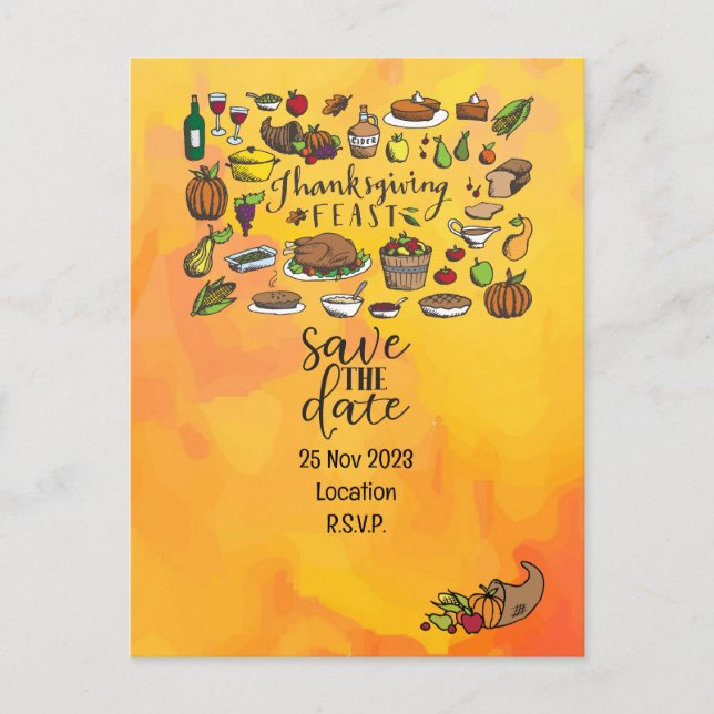 Erntedank mit der Türkei Save the Date Einladung Postkarte (Vorderseite)