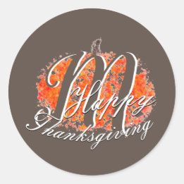 Erntedank Monogram Autumn Pumpkin Blätter Runder Aufkleber