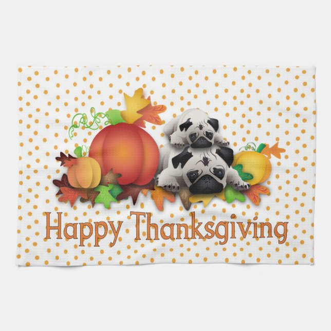 Erntedank Möpsen und Pumpkins Geschenke, T-Shirts Küchentuch (Horizontal)