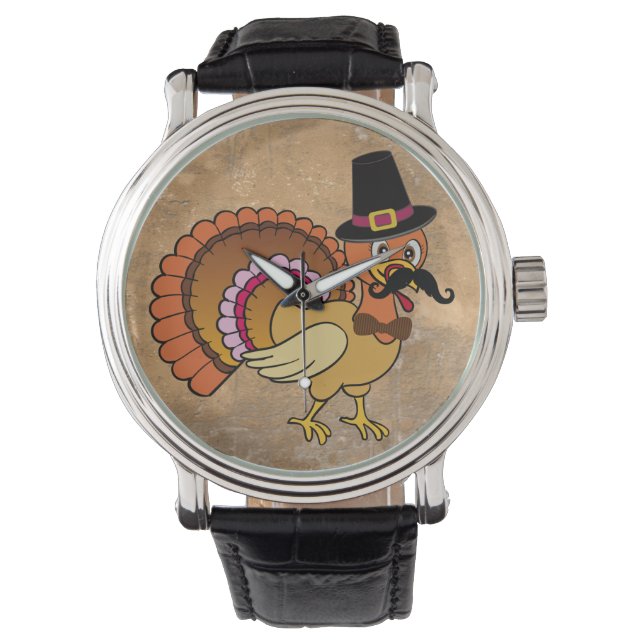 Erntedank Mustache Türkei Armbanduhr (Vorderseite)