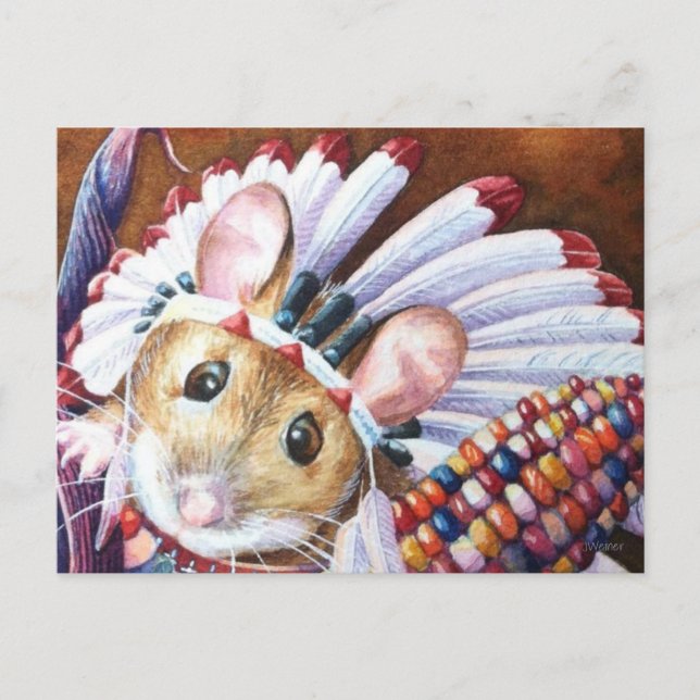 Erntedank Native American Mouse Wasserfarben Art Postkarte (Vorderseite)