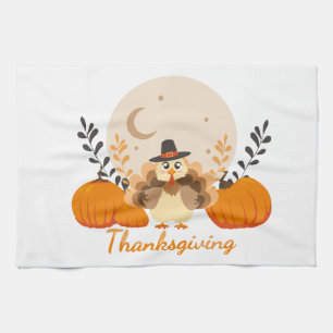Erntedank Niedlich Orange Turkey Pumpkin Geschirrtuch