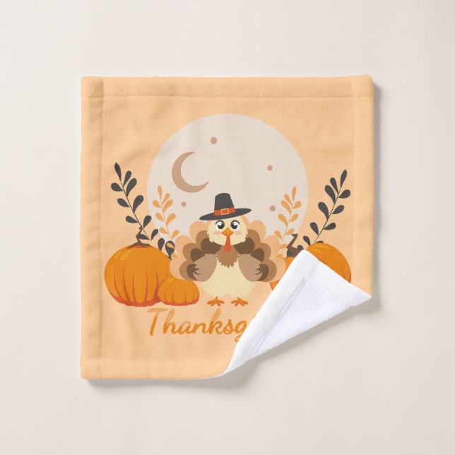 Erntedank Niedlich Orange Turkey Pumpkin Waschlappen (Waschlappen)