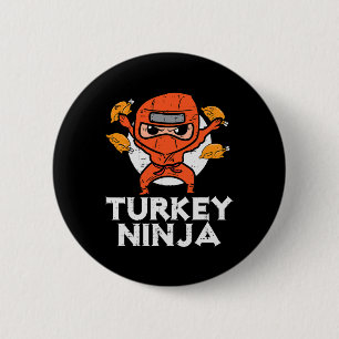 Erntedank Ninja Turkey Funny Fall Boys Kinder Tod Button