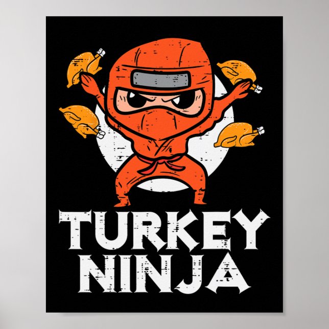 Erntedank Ninja Turkey Funny Fall Boys Kinder Tod  Poster (Vorne)
