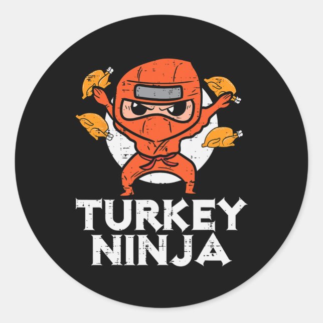 Erntedank Ninja Turkey Funny Fall Boys Kinder Tod  Runder Aufkleber (Vorderseite)