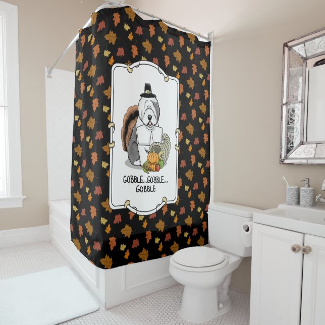 Erntedank Old English Sheepdog (Grau 1) Spaß Duschvorhang (Beispiel)