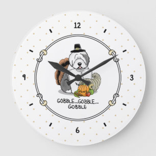 Erntedank Old English Sheepdog (Grau 1) Spaß Große Wanduhr