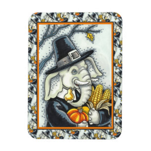 ERNTEDANK PACHYDERM, DANKFÄLTIGER PILGRIM-ELEPHANT MAGNET