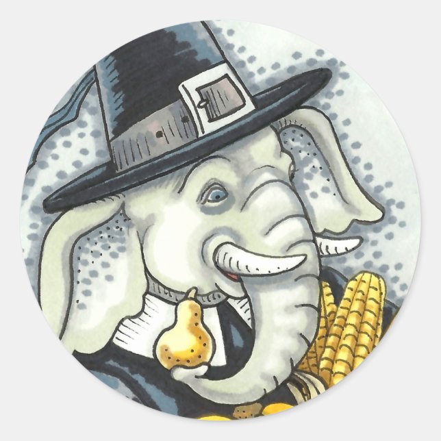 ERNTEDANK PACHYDERM, DANKFÄLTIGER PILGRIM-ELEPHANT RUNDER AUFKLEBER (Vorderseite)