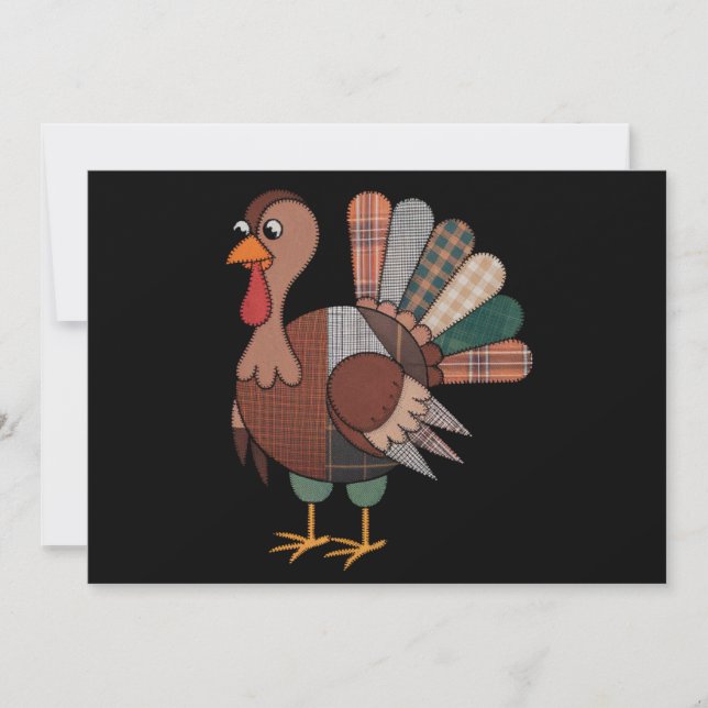 Erntedank Patchwork Quilted Turkey Fall Einladung (Vorderseite)