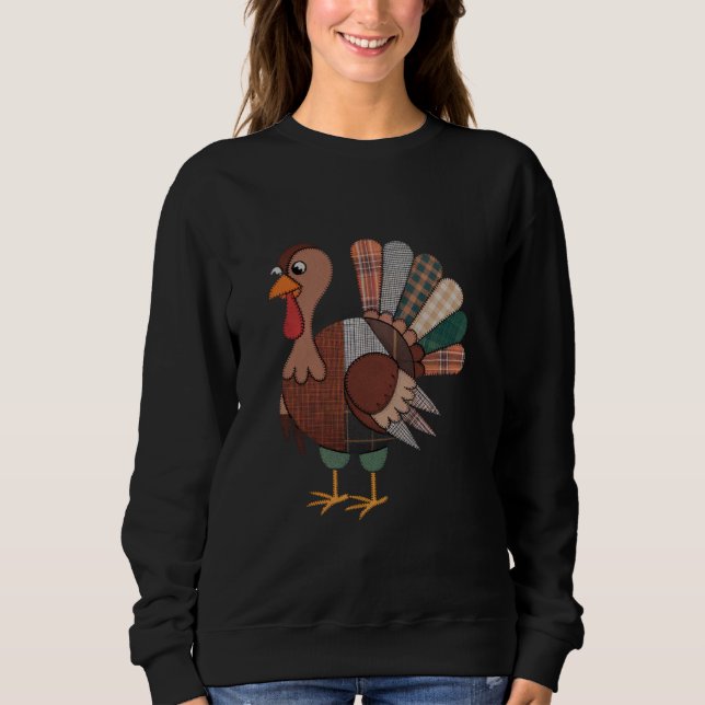 Erntedank Patchwork Quilted Turkey Fall Sweatshirt (Vorderseite)