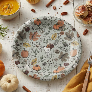 Erntedank Pattern Kuh Skull Fall Harvest Pappteller