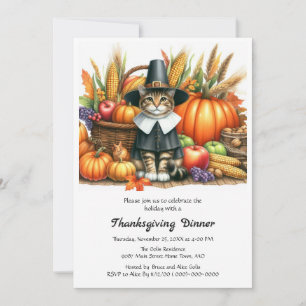 Erntedank Pilgrim Cat und Pumpkins Einladung