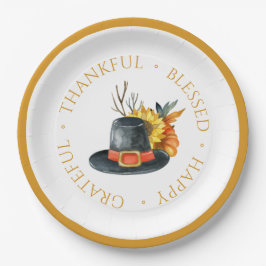 Erntedank Pilgrim Hat Pumpkin Sonnenblume Pappteller