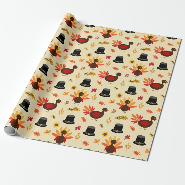 Erntedank Pilgrim Hats Wrapping Paper Geschenkpapier (Ungerollt)