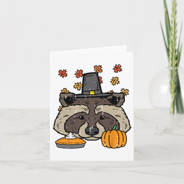 Erntedank Pilgrim Raccoon Niedlich Herbst Männer Karte (Vorderseite)