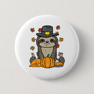 Erntedank Pilgrim Sloth Niedlich Herbst Herbst Män Button