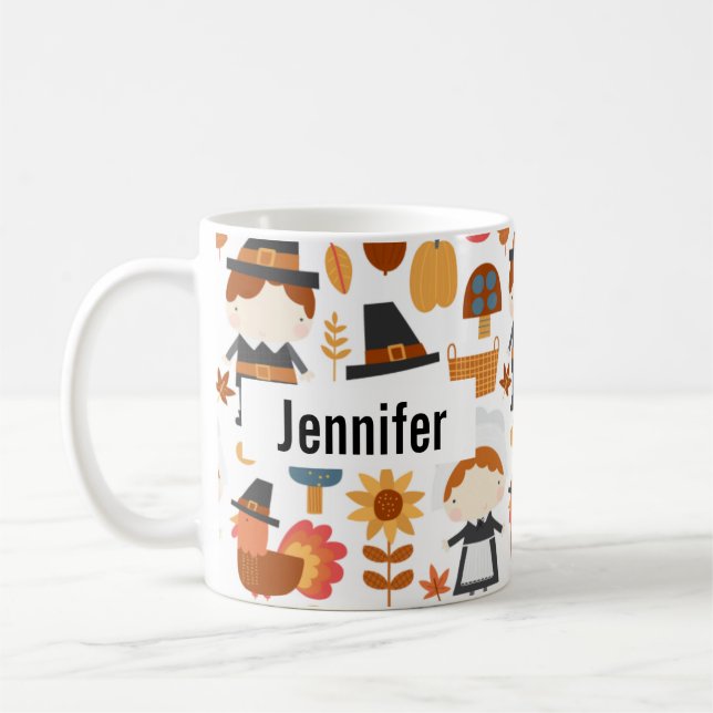 Erntedank Pilgrims ernten Muster Kaffeetasse (Links)