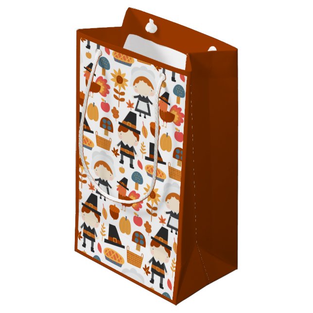 Erntedank Pilgrims ernten Muster Kleine Geschenktüte (Vorderseite Schrägansicht)