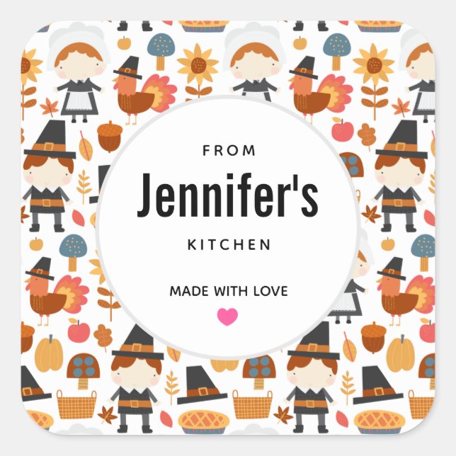 Erntedank Pilgrims ernten Pattern Küche Quadratischer Aufkleber (Vorderseite)