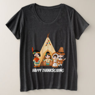 Erntedank Pilgris und Amerikanische Ureinwohner Große Größe T-Shirt