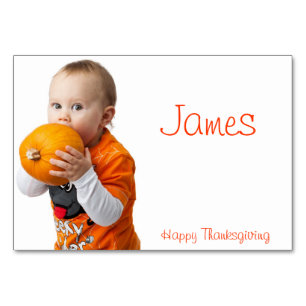 Erntedank-Platzkarten mit Baby und Pumpkin Tischnummer