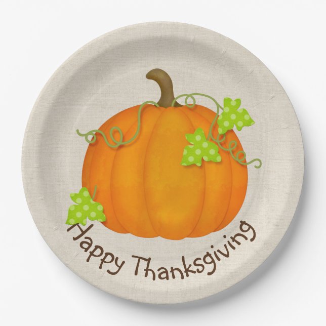 Erntedank Pumpkin auf Burlap Pappteller (Vorderseite)