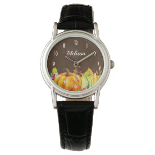Erntedank Pumpkin-Blätter und Gemüse Armbanduhr