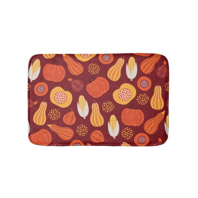 Erntedank Pumpkin Brown Nahtlose Muster. Badematte (Vorderseite)